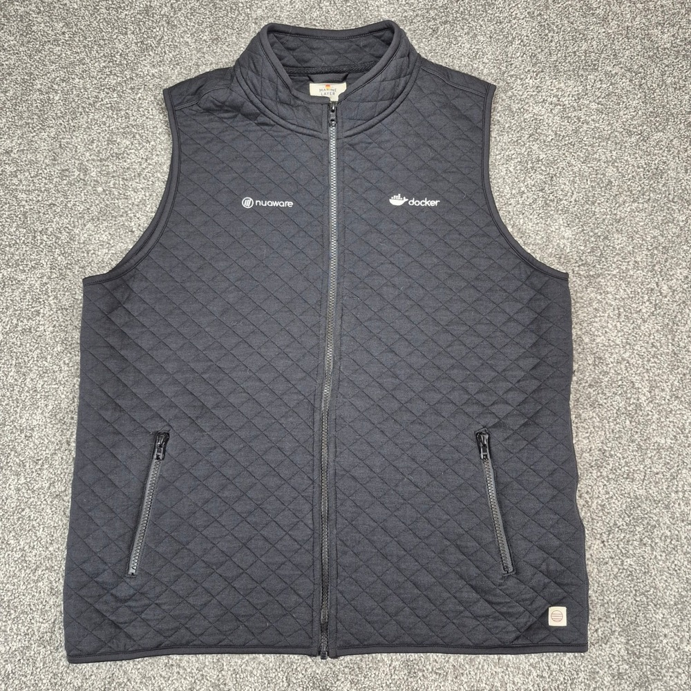 Marine Layer Corbet Quilted Vest Mens Large Black Full Zip - Picture 1 of 11